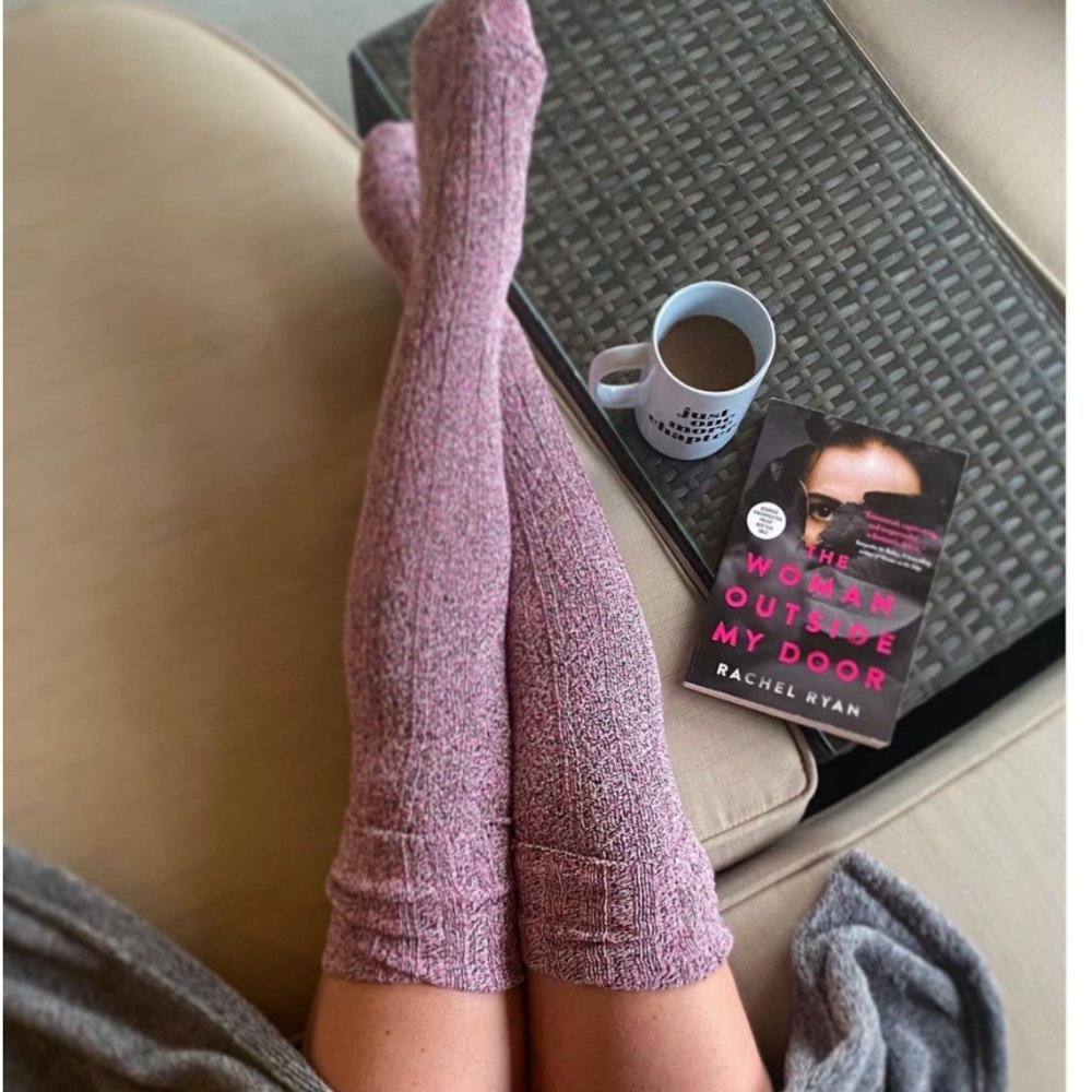 LAST PAIR* Blue colorblock Anthropologie Cable Knit Thigh Highs - Picture 4 of 16